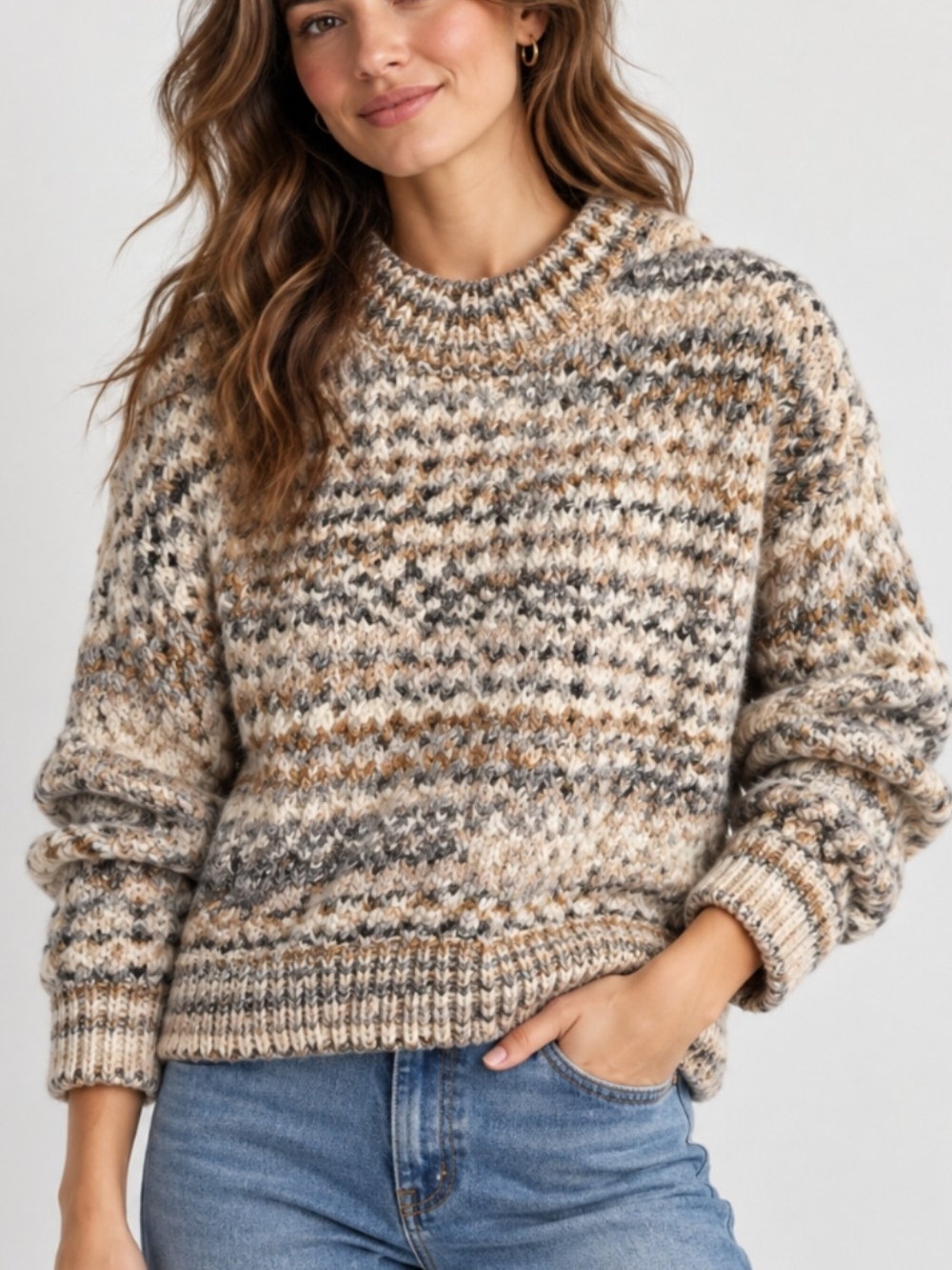 Madewell Cozy Marled Crewneck Sweater in Neutral Multi